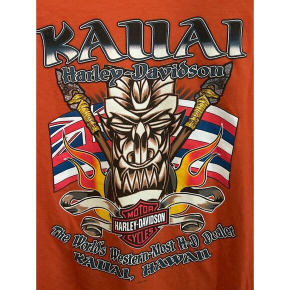 Harley-Davidson Kauai Hawaiian Orange T-Shirt XL 100% Cotton Mens Graphic Tee - Picture 3 of 7